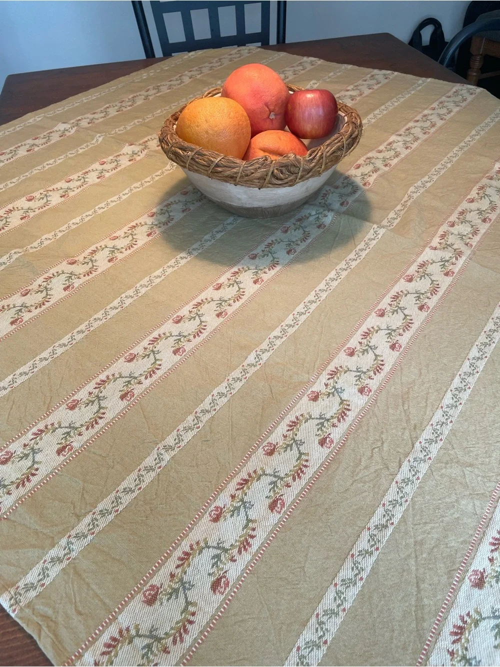 Vintage Square Tablecloth 47x47 Floral Stripe Woven Cotton Blend Farmhouse Boho